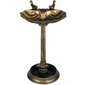 Outsunny Antique Bronze Birdbath 32" with Planter Pedestal & Bird Statues Garden Decor