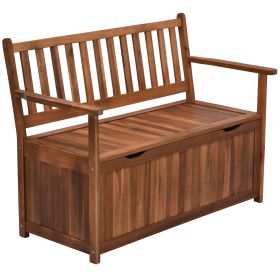 Outsunny Outdoor Storage Bench 41 Gallon Wooden Deck Box Teak with PE Lining Perfect for Garden Tools