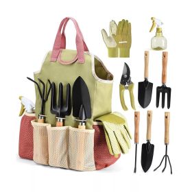 10 Piece Gardening Tool Set with Storage Tote Gloves and Spray Bottle Indoor Outdoor Garden Hand Tools Kit for Planting Weeding Pruning and Water