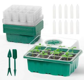 10Pcs Seed Starter Tray Kit Reusable Overall 120Cells Seeding Propagator Station Greenhouse Growing Germination Tray with Humidity Dome Label 2Pc