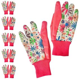 Floral Gardening Gloves for Women, Medium 9" Long, 6 Pairs of Pink Women's Gardening Gloves with Knit Wrist, Bright Print, Delicate Cotton Work G