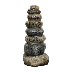 32.2in Stacking stones Garden Statues, Welcome Signs in Five Languages, Outdoor Decor for Patio, Lawn, Yard Art Decoration, Housewarming Garden G