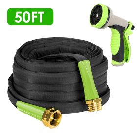 Non-Expandable Garden Hose Kink-Free Lightweight Water Hose Lay Flat Garden Hose with 10 Patterns Hose Nozzle Storage Bag Hanging Hook for Outdoo (Length: 50ft)