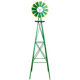 Assorted windmills 8 feet green with weathervane 4 legs vertical windmill rotatable windmill iron garden decoration garden tools (Color: Green)